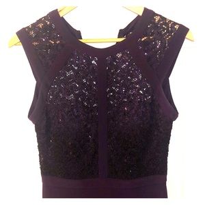 Purple Long Dress with Beaded Lace Top Detail